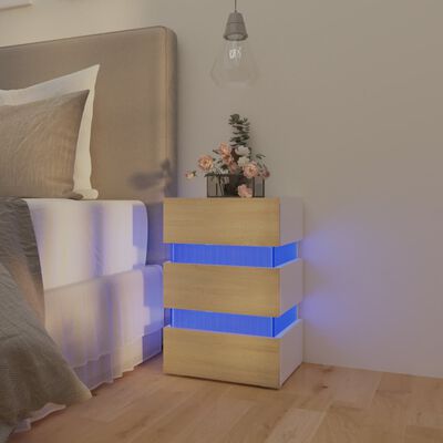 vidaXL Noptieră cu LED, alb/stejar sonoma, 45x35x67 cm, lemn prelucrat