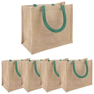 vidaXL Geantă de iută 5 Natural și verde 26 x 22 x 14 cm