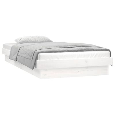 vidaXL Cadru de pat cu LED, alb, 90x200 cm, lemn masiv
