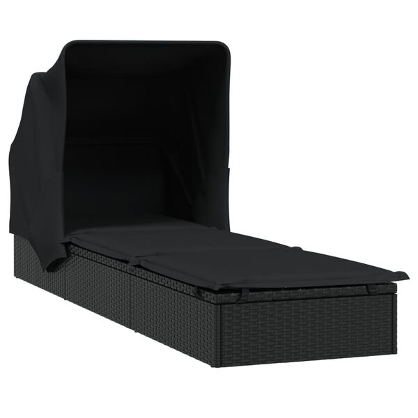 vidaXL Șezlong cu acoperiș pliabil, negru, 213x63x97 cm, poliratan