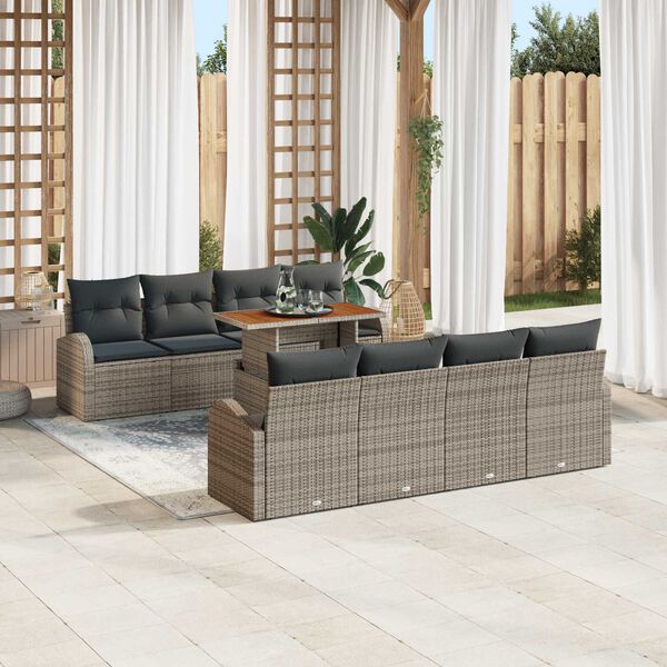 vidaXL Set de canapele pentru grădină 9 pcs Gri Rattan poli
