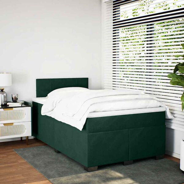 vidaXL Pat box spring cu saltea, verde &icirc;nchis, 120x190 cm, catifea