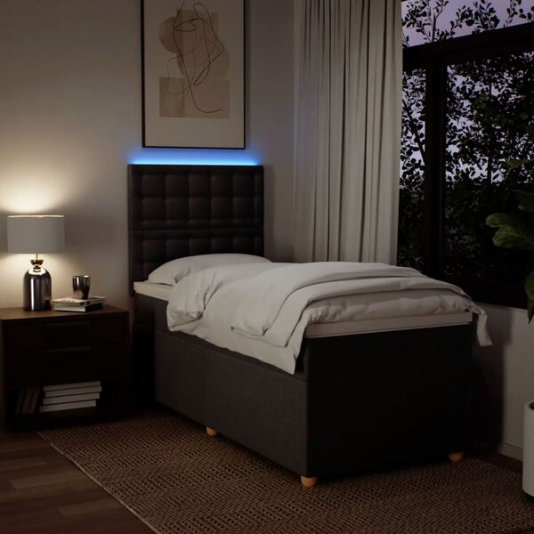 vidaXL Pat box spring cu saltea, maro închis, 100x200 cm, textil