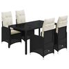 vidaXL Set bistro de grădină cu perne, 5 piese, negru, poliratan