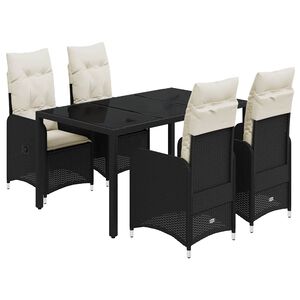 vidaXL Set bistro de grădină cu perne, 5 piese, negru, poliratan