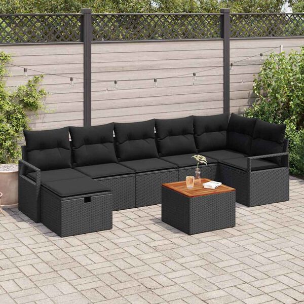 vidaXL Set de canapele pentru grădină cu pernă 8 pcs Negru poliratan