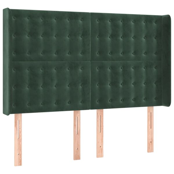 vidaXL Tăblie pat cu aripioare verde &icirc;nchis 147x16x118/128 cm catifea