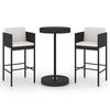 vidaXL Set mobilier bar de grădină cu perne, 3 piese, negru, poliratan