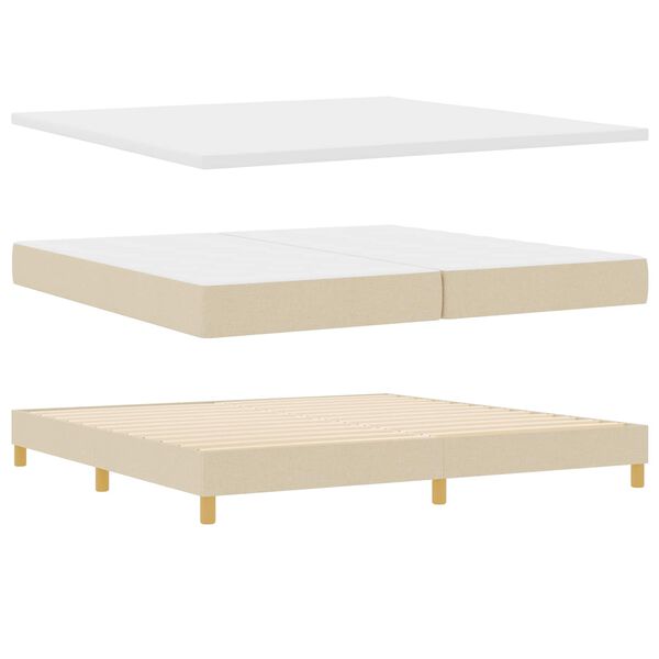 vidaXL Pat cu arcuri cu saltea cu headboard Crem 200 x 200 cm țesătură