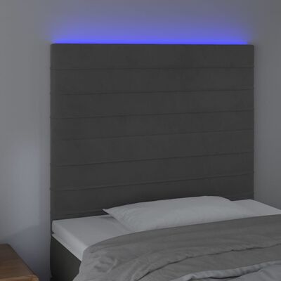 vidaXL Tăblie de pat cu LED, gri închis, 90x5x118/128 cm, catifea
