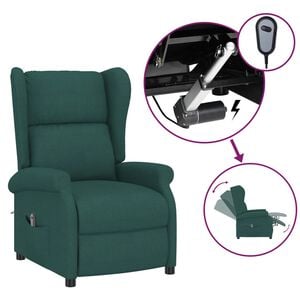 vidaXL Fotoliu rabatabil electric cu spătar aripi, verde &icirc;nchis,textil
