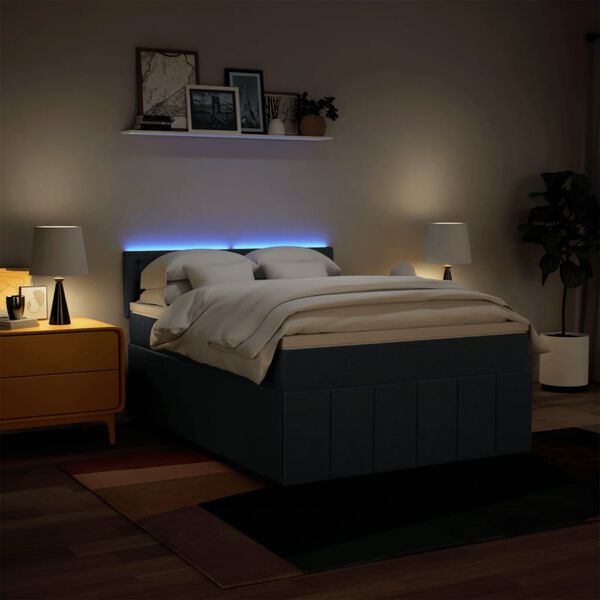 vidaXL Pat continental cu saltea, albastru, 140x200cm, material textil