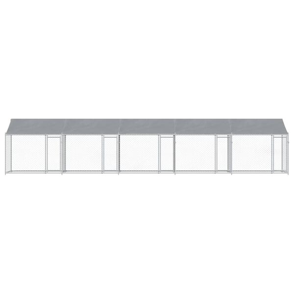 vidaXL Cușcă c&acirc;ini cu acoperiș și uși, gri, 10x2x2 m, oțel galvanizat