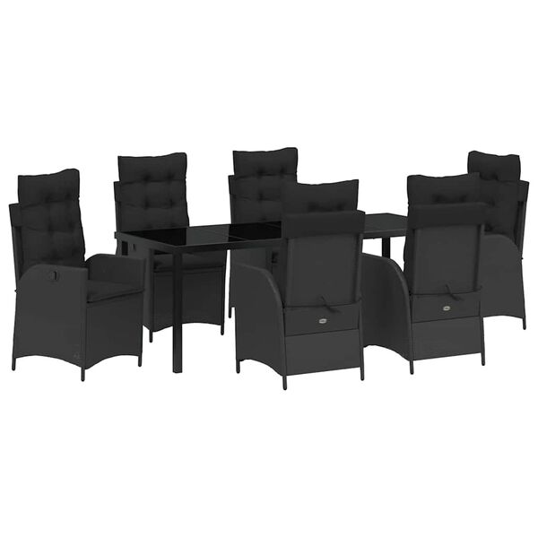 vidaXL Set de masă pentru grădină cu pernă 7 pcs Negru poliratan
