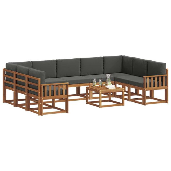 vidaXL Set de canapele de exterior cu pernă 10 pcs Natural și Antracit