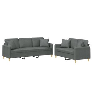vidaXL Set de canapele cu perne, 2 piese, gri &icirc;nchis, material textil
