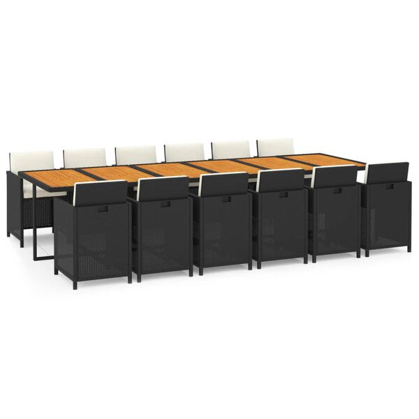 vidaXL Set mobilier de exterior cu perne, 13 piese, negru, poliratan