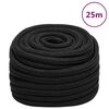 vidaXL Fr&acirc;nghie de barcă, negru complet, 20 mm, 25 m, polipropilenă