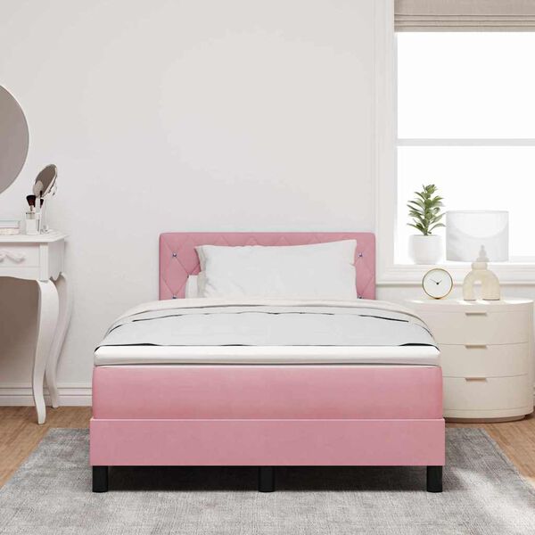 vidaXL Pat cu arcuri cu saltea cu headboard Roz 120 x 190 cm Catifea