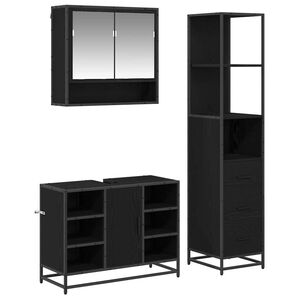 vidaXL Set de mobilier pentru baie 3 pcs Stejar Negru Lemn compozit