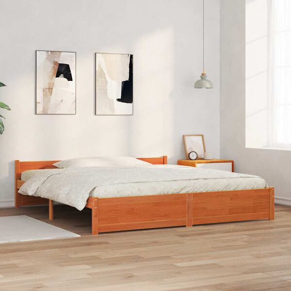 vidaXL Cadru de pat cu headboard Maroniu cerat 205.5 x 95.5 x 51 cm