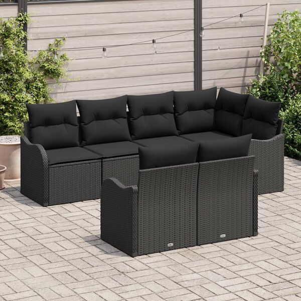 vidaXL Set de canapele pentru grădină cu pernă 7 pcs Negru Rattan poli