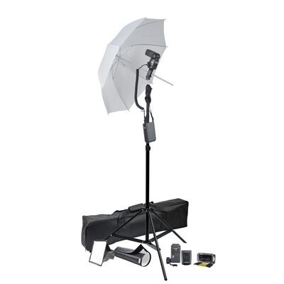 Kit portabil trepied-speedlight-umbrelă-powerblock