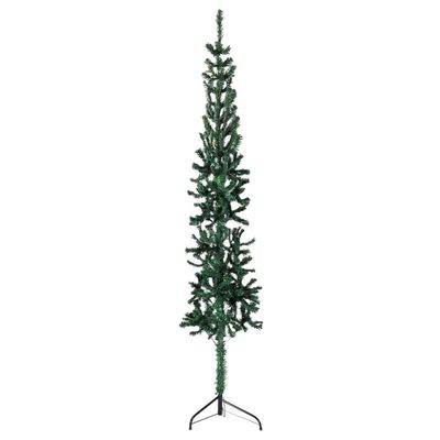 vidaXL Jumătate brad de Crăciun subțire cu suport, verde, 150 cm