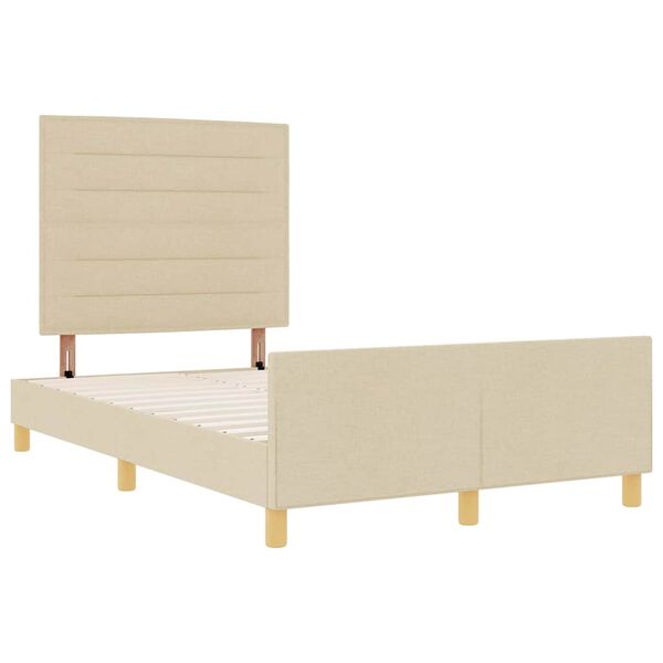 vidaXL Cadru de pat cu headboard Crem 120 x 190 cm țesătură