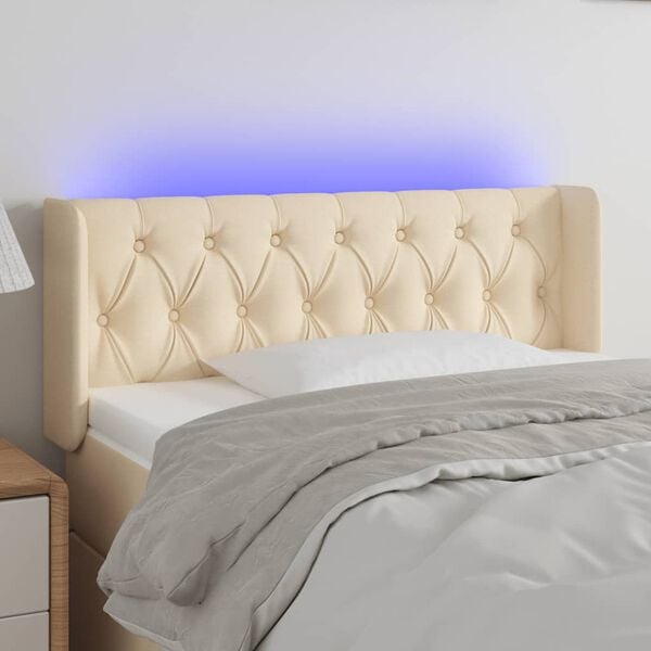 vidaXL Tăblie de pat cu LED, crem, 93x16x78/88 cm, textil