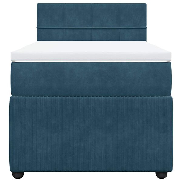 vidaXL Pat box spring cu saltea, albastru, 90x200 cm, catifea