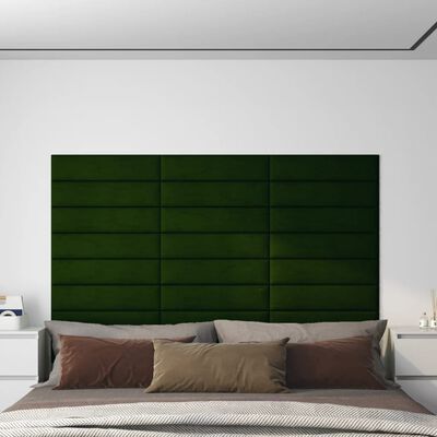 vidaXL Panouri de perete 12 buc. verde închis 60x15 cm catifea 1,08 m²