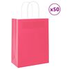vidaXL Pungi de h&acirc;rtie 50 buc cu m&acirc;nere roz 21x11x28 cm
