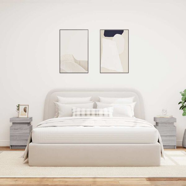 vidaXL Noptiere cu lumini LED, 2 buc., gri sonoma, 35x39x55 cm