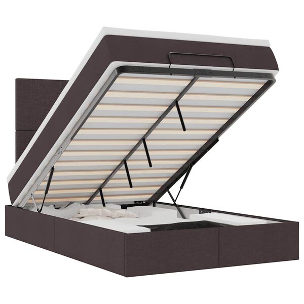vidaXL Cadru de pat otoman cu saltea țesătură maro &icirc;nchis 120x200 cm