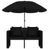 vidaXL Pat de grădină cu umbrelă de soare, negru, poliratan