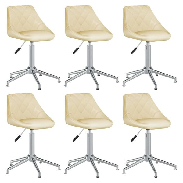 vidaXL Scaune de bucătărie pivotante, 6 buc., crem, piele ecologică