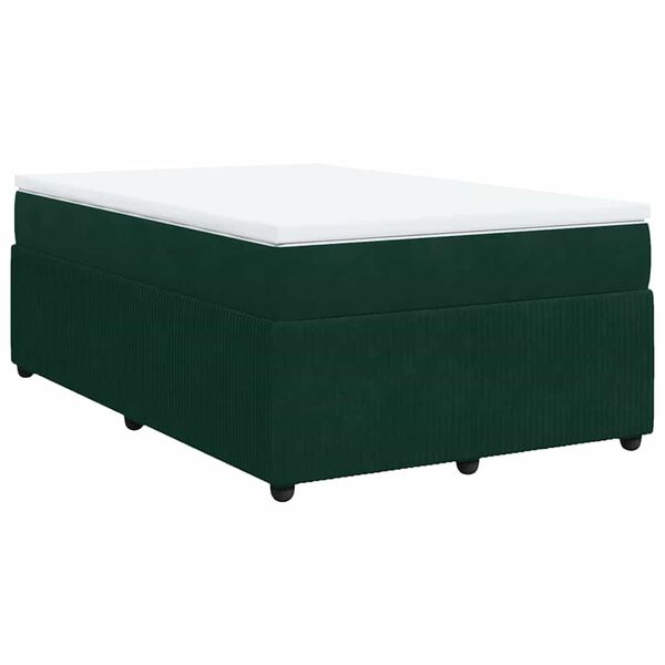 vidaXL Pat box spring cu saltea, verde &icirc;nchis, 120x190 cm, catifea