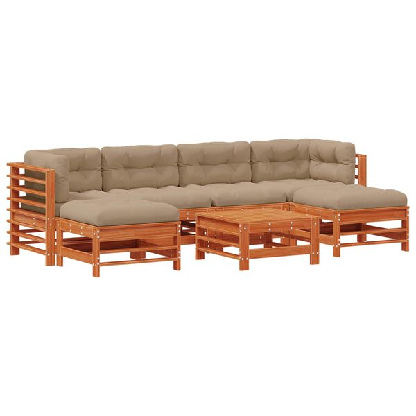 vidaXL Set de lounge pentru grădină 7 pcs Maro Ceară Lemn masiv de pin