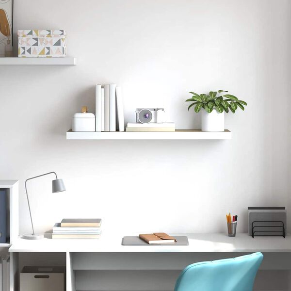 vidaXL Raft de perete suspendat, stejar și alb, 90x23,5x3,8 cm, MDF