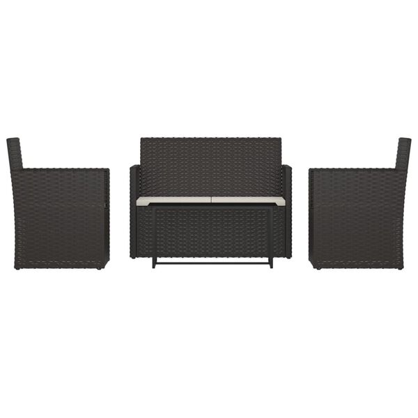vidaXL Set mobilier de exterior cu perne, 4 piese, negru, poliratan