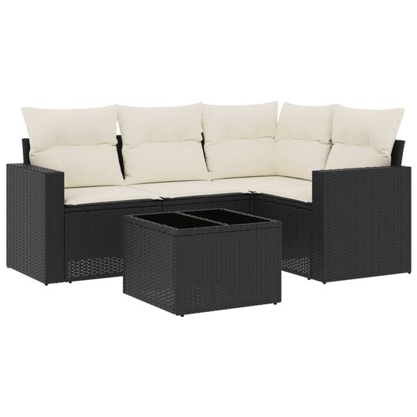 vidaXL Set mobilier de grădină cu perne, 5 piese, negru, poliratan