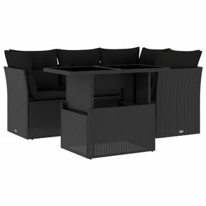 vidaXL Set mobilier de grădină cu perne, 5 piese, negru, poliratan
