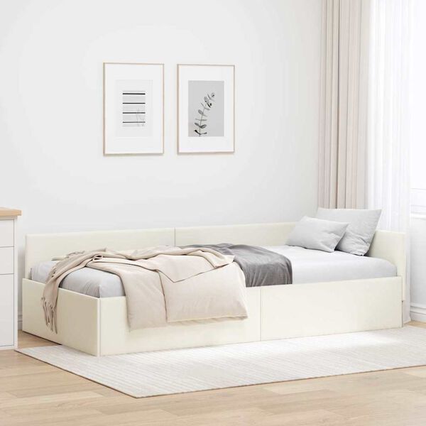 vidaXL Cadru de pat colțar cu headboard Crem 90 cm x 190 cm Catifea