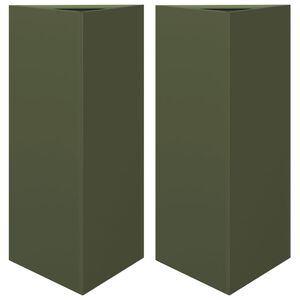 vidaXL Jardiniere grădină, 2 buc., verde, 40x34,5x75cm, oțel, triunghi