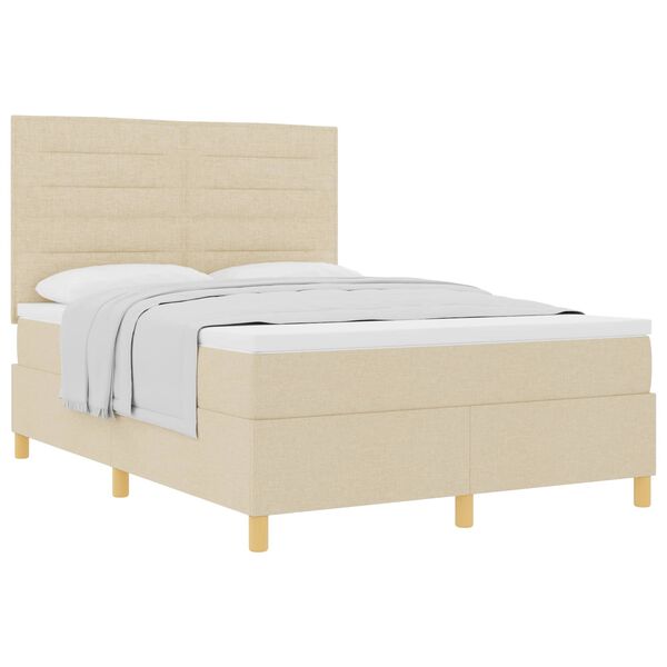 vidaXL Pat cu arcuri cu saltea cu headboard Crem 140 x 200 cm țesătură