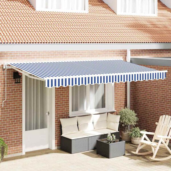 vidaXL Cortina Retractabilă Albastru și Alb 400 x 200 cm