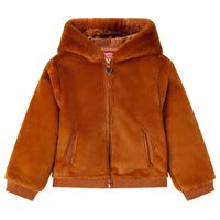 Jachetă cu glugă pentru copii, blană artificială, coniac, 92