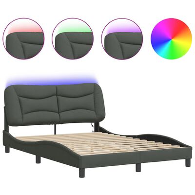 vidaXL Cadru de pat cu lumini LED, gri închis, 140x190 cm, textil