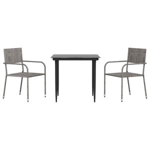 vidaXL Set mobilier de grădină, 3 piese, gri&negru, poliratan și oțel